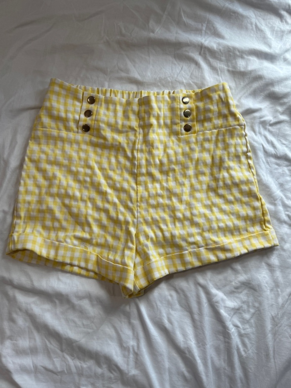 Women’s Yellow Gingham High-Waist Shorts
